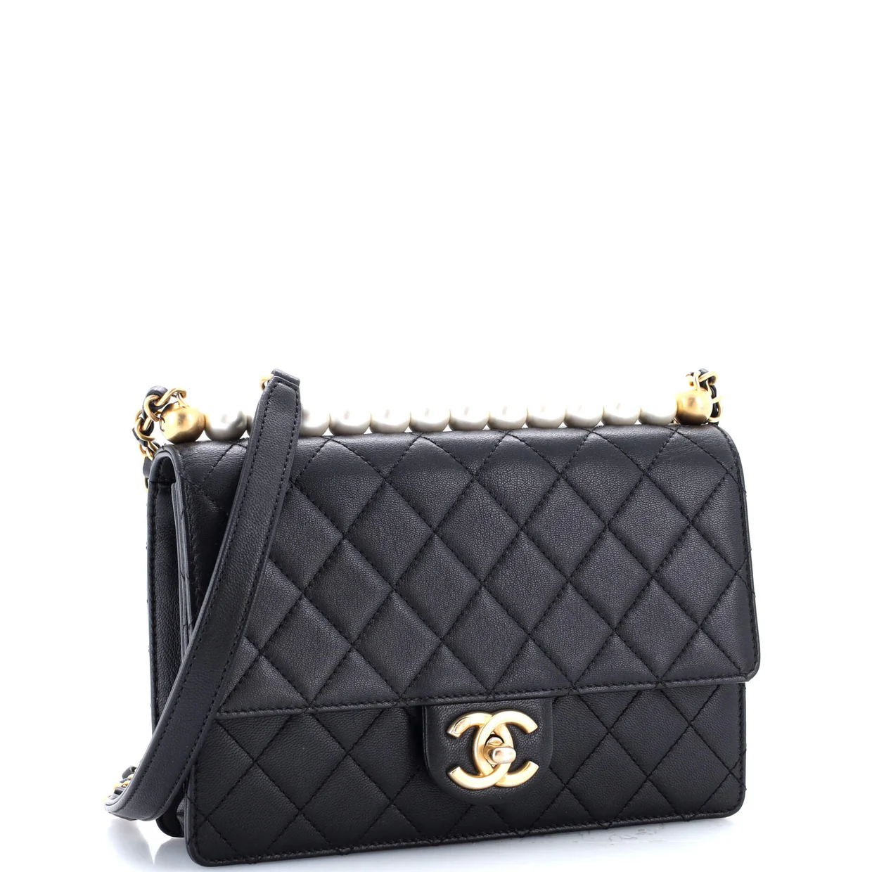 Chic Pearls Flap Bag Quilted Lambskin Small - Deep Luxury