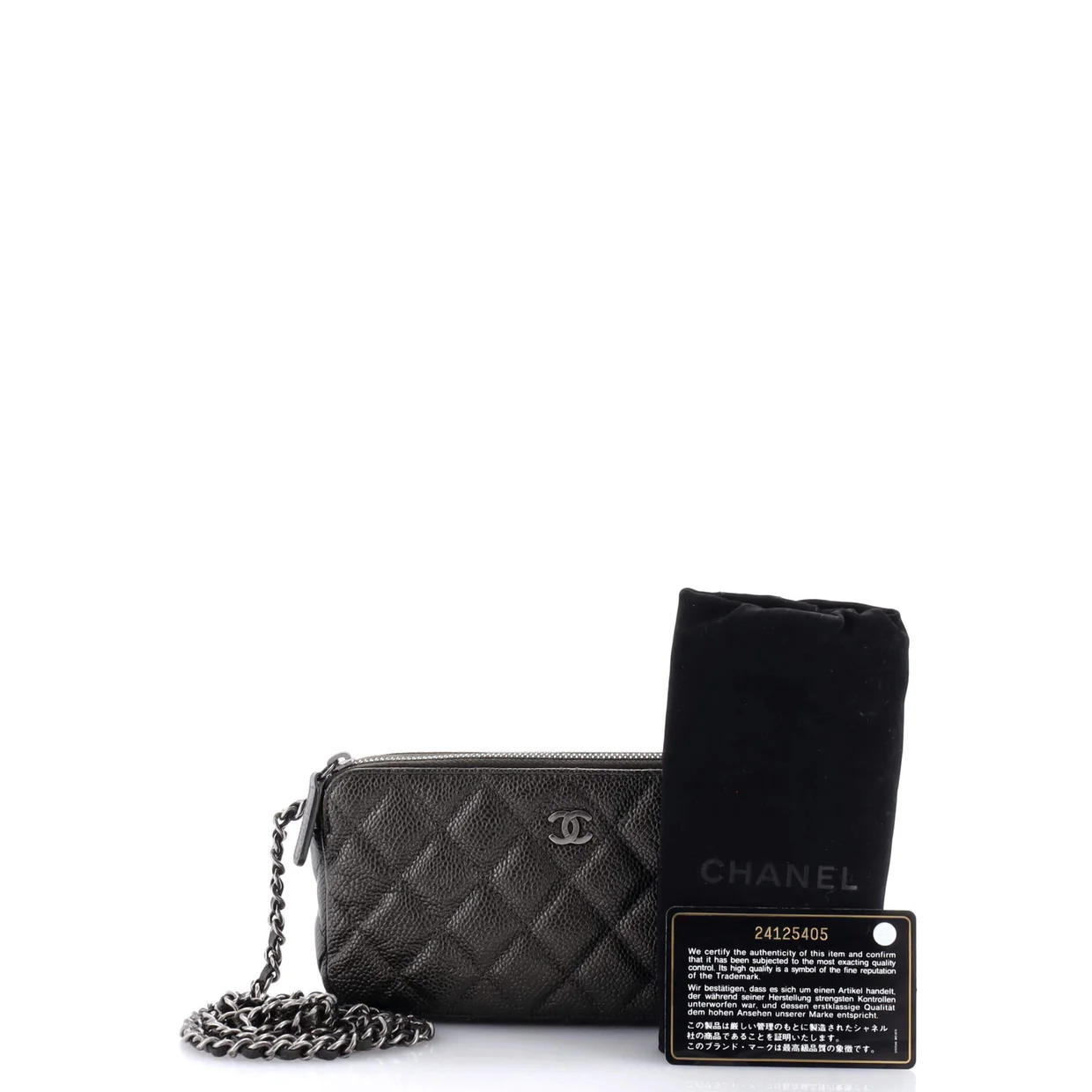 Double Zip Clutch with Chain Quilted Iridescent Caviar - Deep Luxury