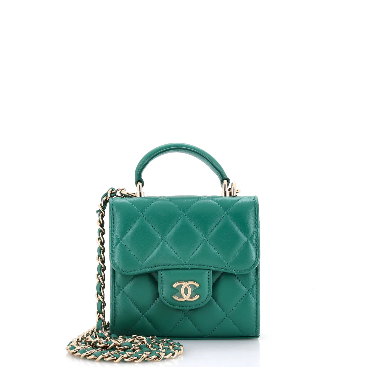 Square Classic Flap Top Handle Clutch with Chain Quilted Lambskin - Deep Luxury