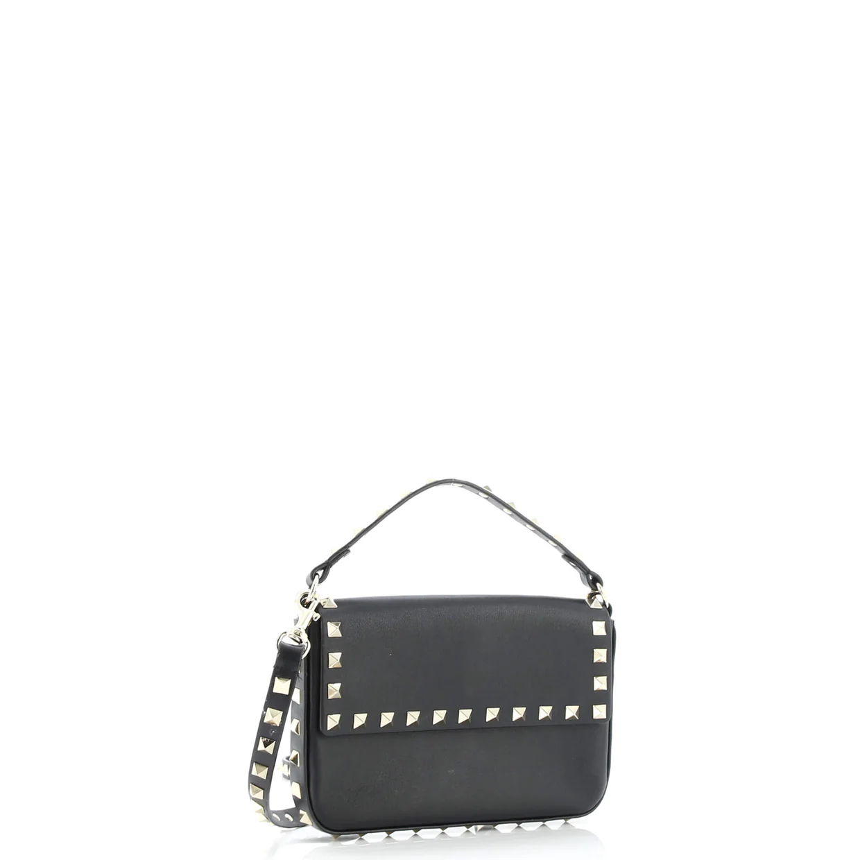 Rockstud Top Handle Crossbody Pouch Leather Mini - Deep Luxury