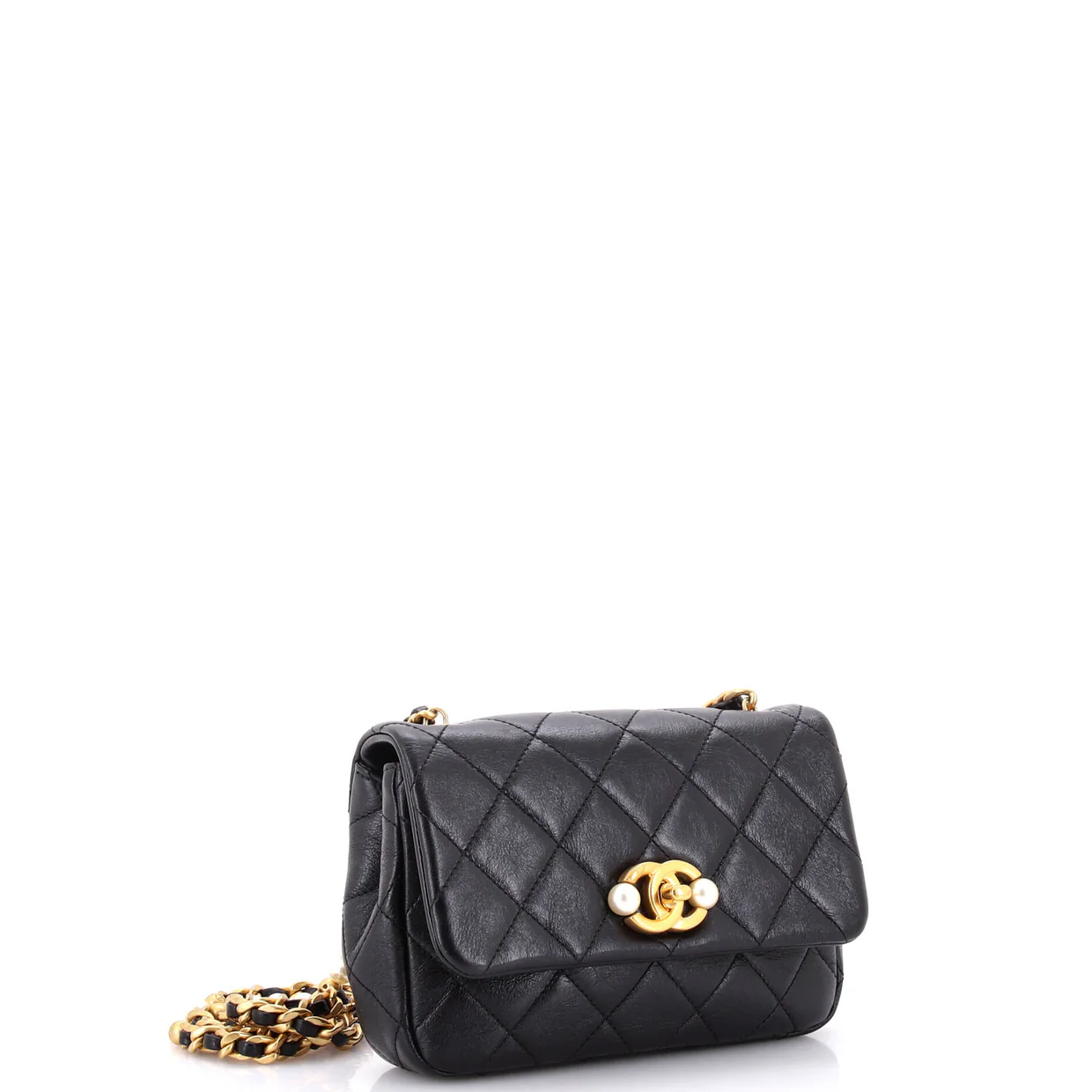 CC Pearl Section Chain Flap Bag Quilted Calfskin Mini - Deep Luxury