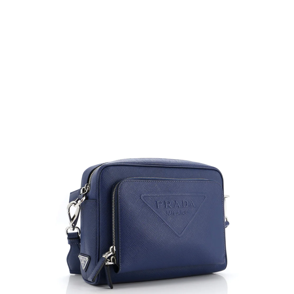 Triangle Logo Messenger Bag Embossed Saffiano Leather Small - Deep Luxury