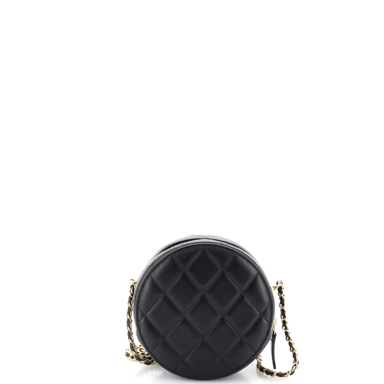 Golden Plate Round Clutch with Chain Quilted Metal and Lambskin Mini - Deep Luxury