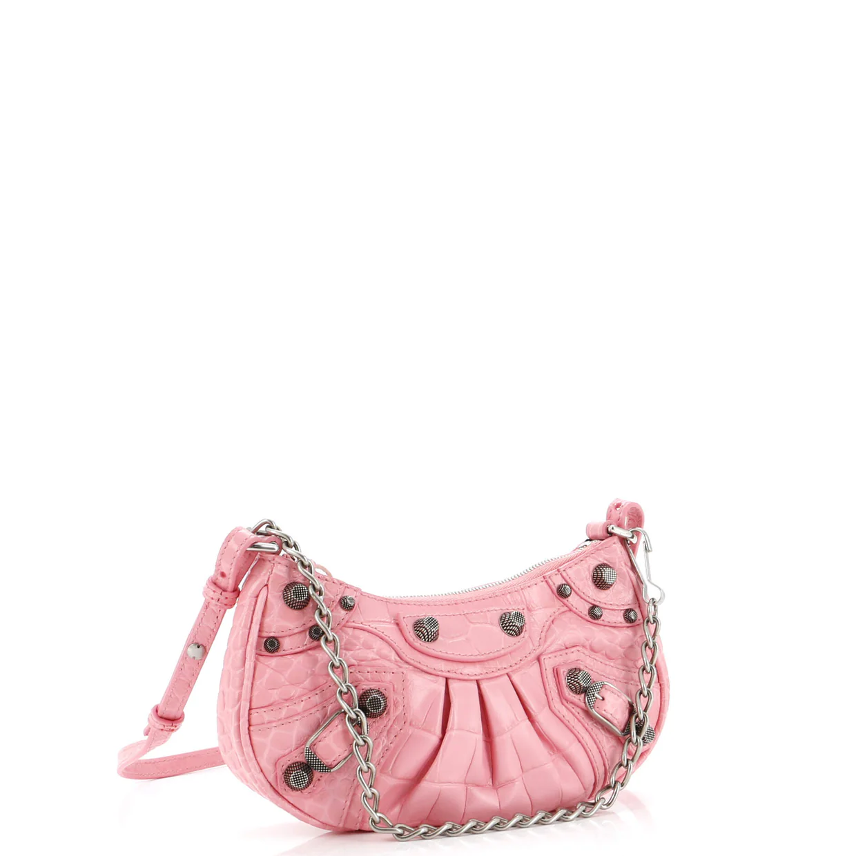 Le Cagole Giant Studs Chain Shoulder Bag Crocodile Embossed Leather with Crystals Mini - Deep Luxury