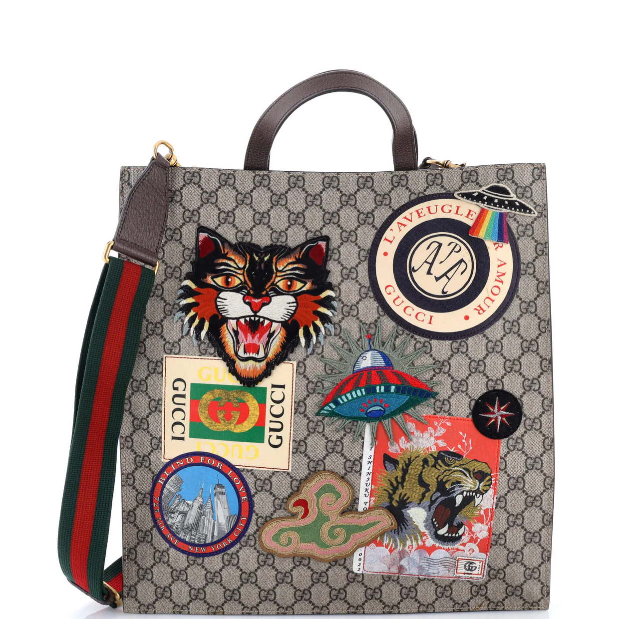 Courrier Convertible Soft Open Tote GG Coated Canvas with Applique North South - Deep Luxury