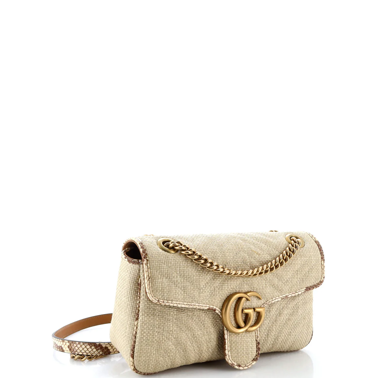 GG Marmont Flap Bag Matelasse Raffia with Snakeskin Small - Deep Luxury