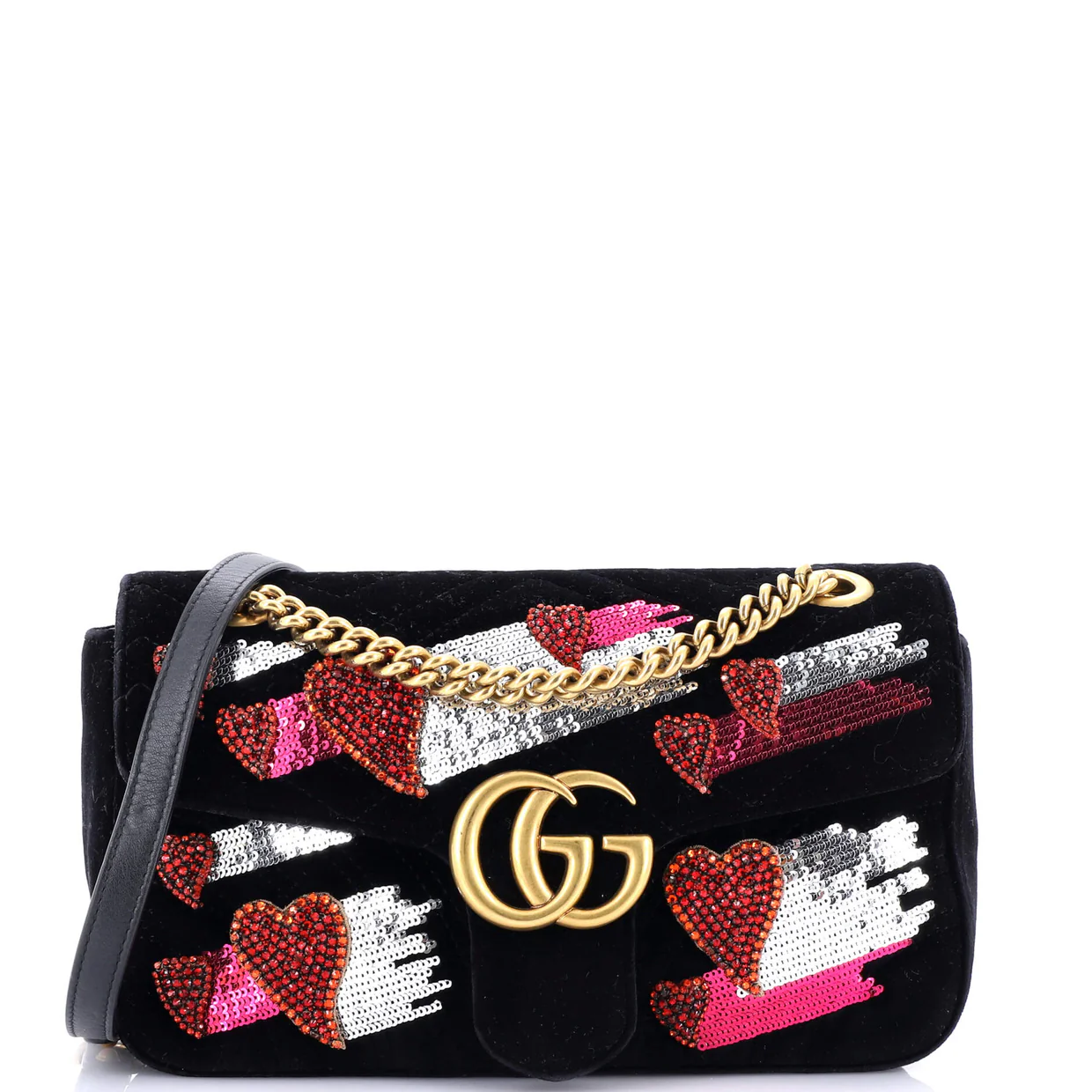 GG Marmont Flap Bag Crystal Embellished Matelasse Velvet Medium - Deep Luxury