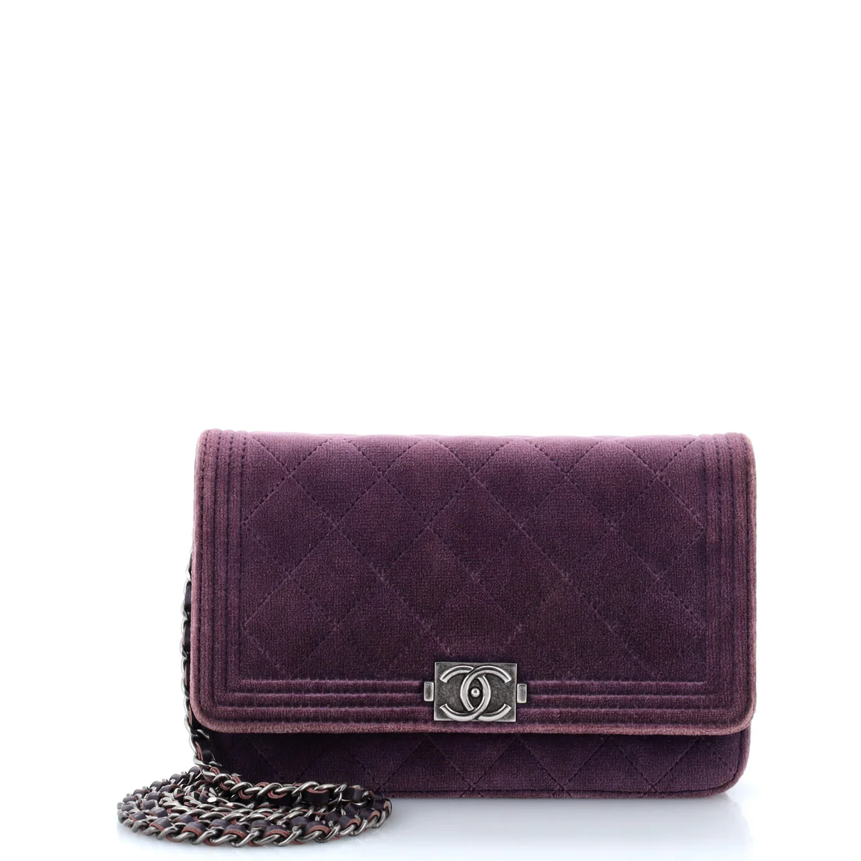 Boy Wallet on Chain Quilted Velvet - Deep Luxury