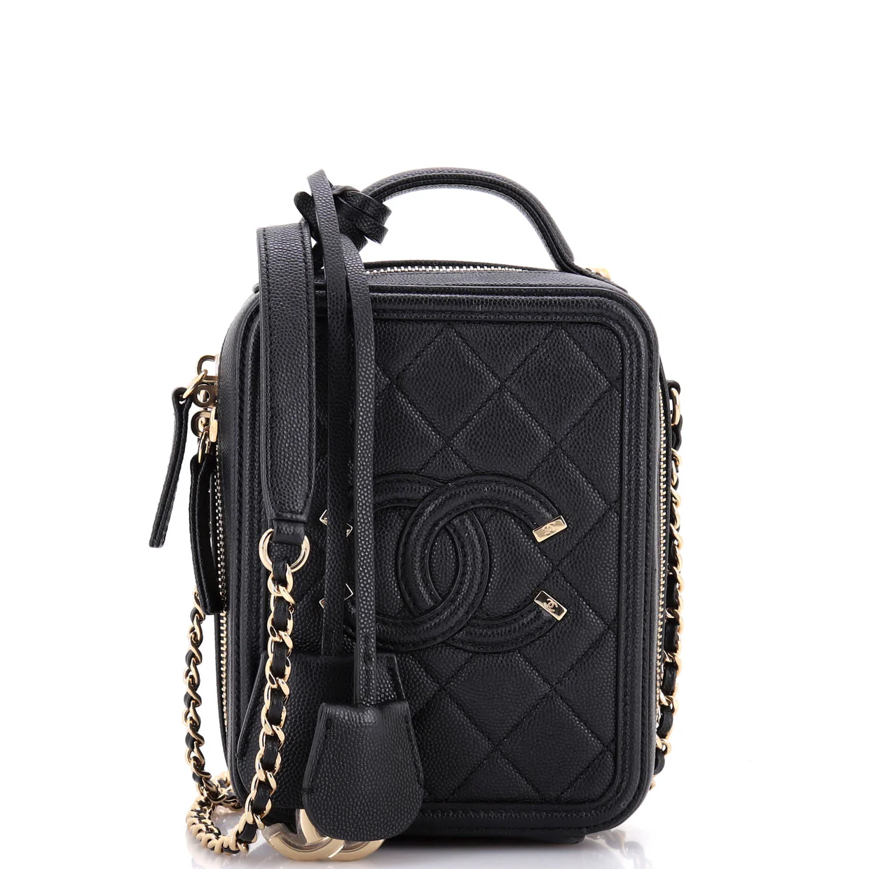 Filigree Vertical Vanity Case Quilted Caviar - Deep Luxury