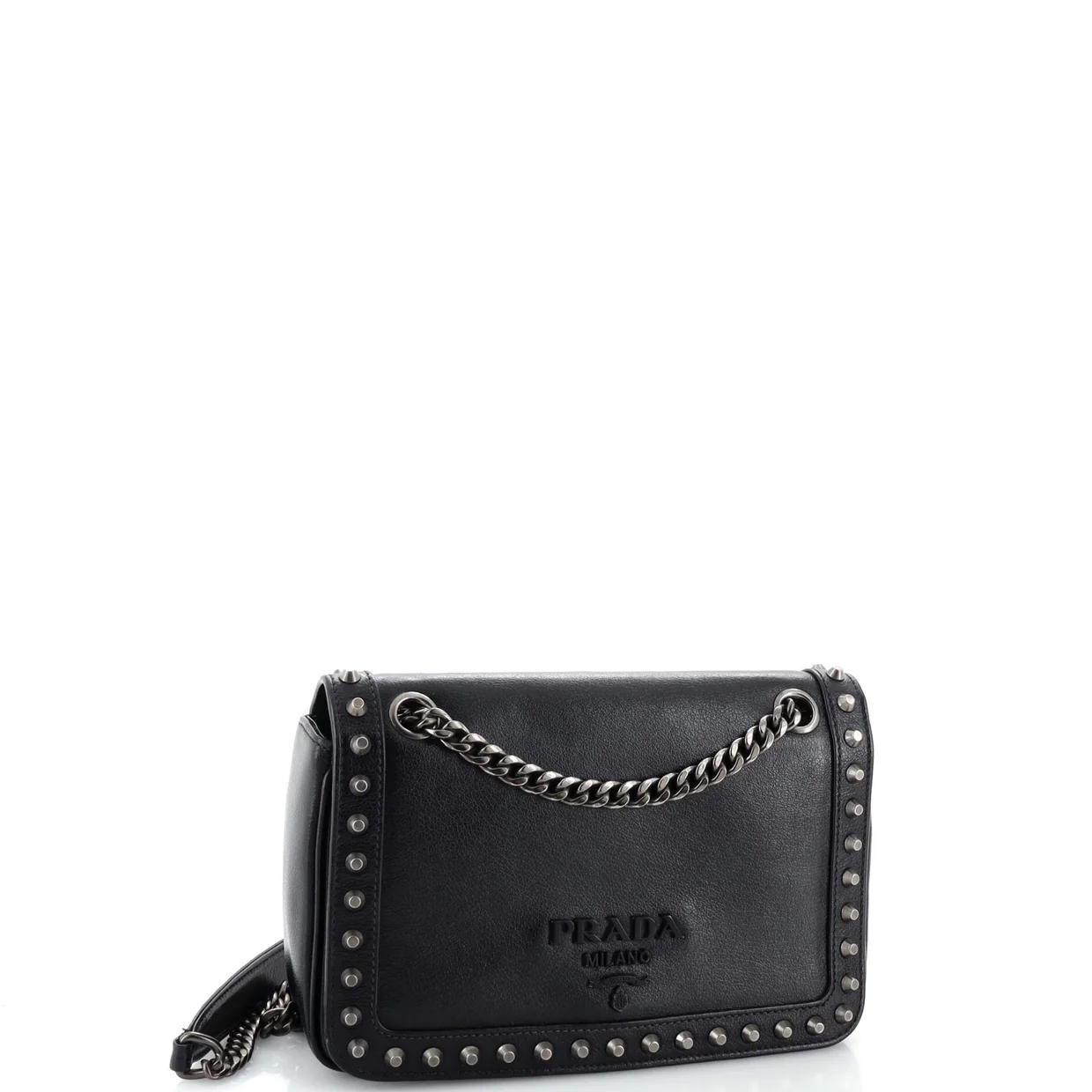 Chain Flap Bag Studded Glace Calf Small - Deep Luxury