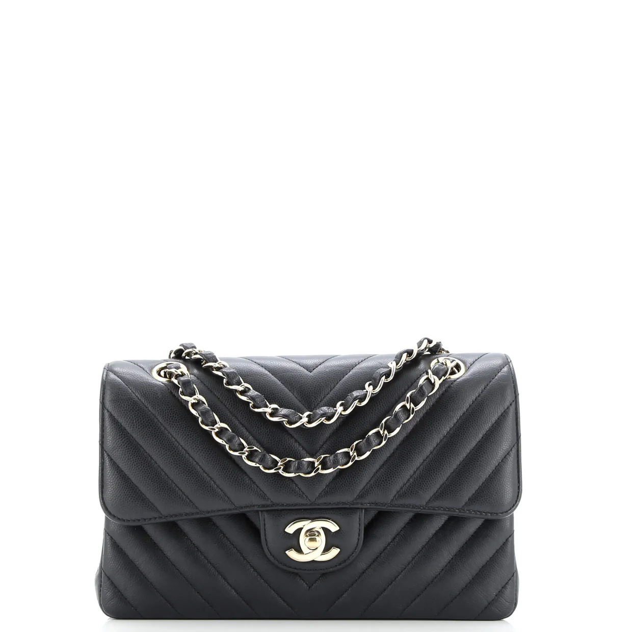 Classic Double Flap Bag Chevron Caviar Small - Deep Luxury