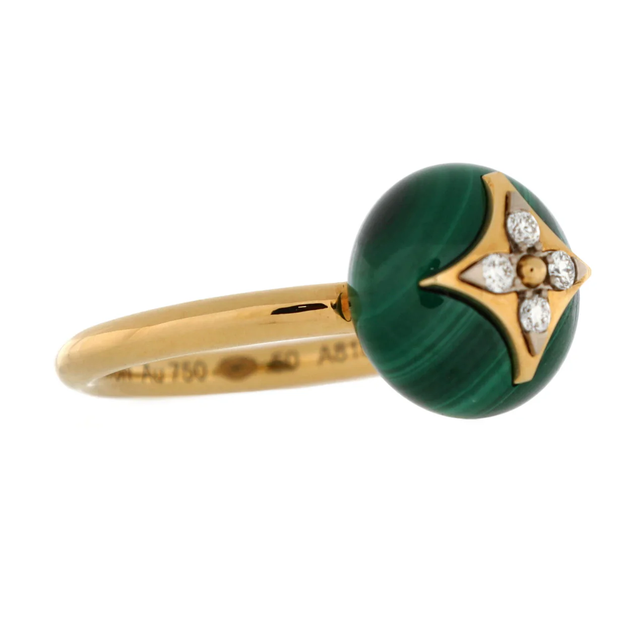 B Blossom Ring 18K Yellow Gold and 18K White Gold with Malachite and Diamonds - Deep Luxury