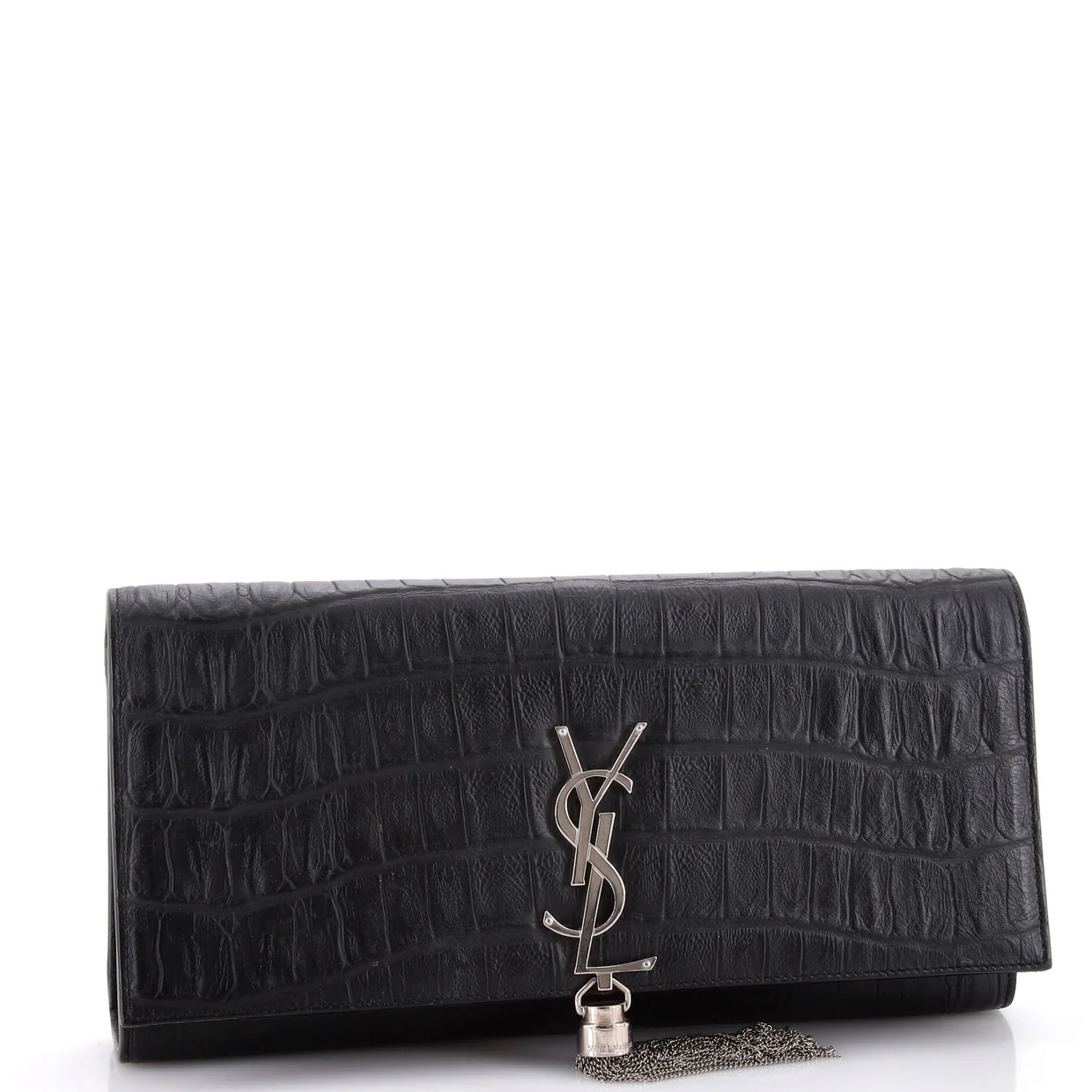 Classic Monogram Tassel Clutch Crocodile Embossed Leather Long - Deep Luxury