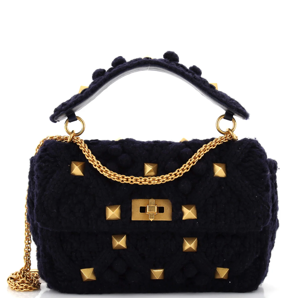Roman Stud Flap Bag Quilted Knit Large - Deep Luxury