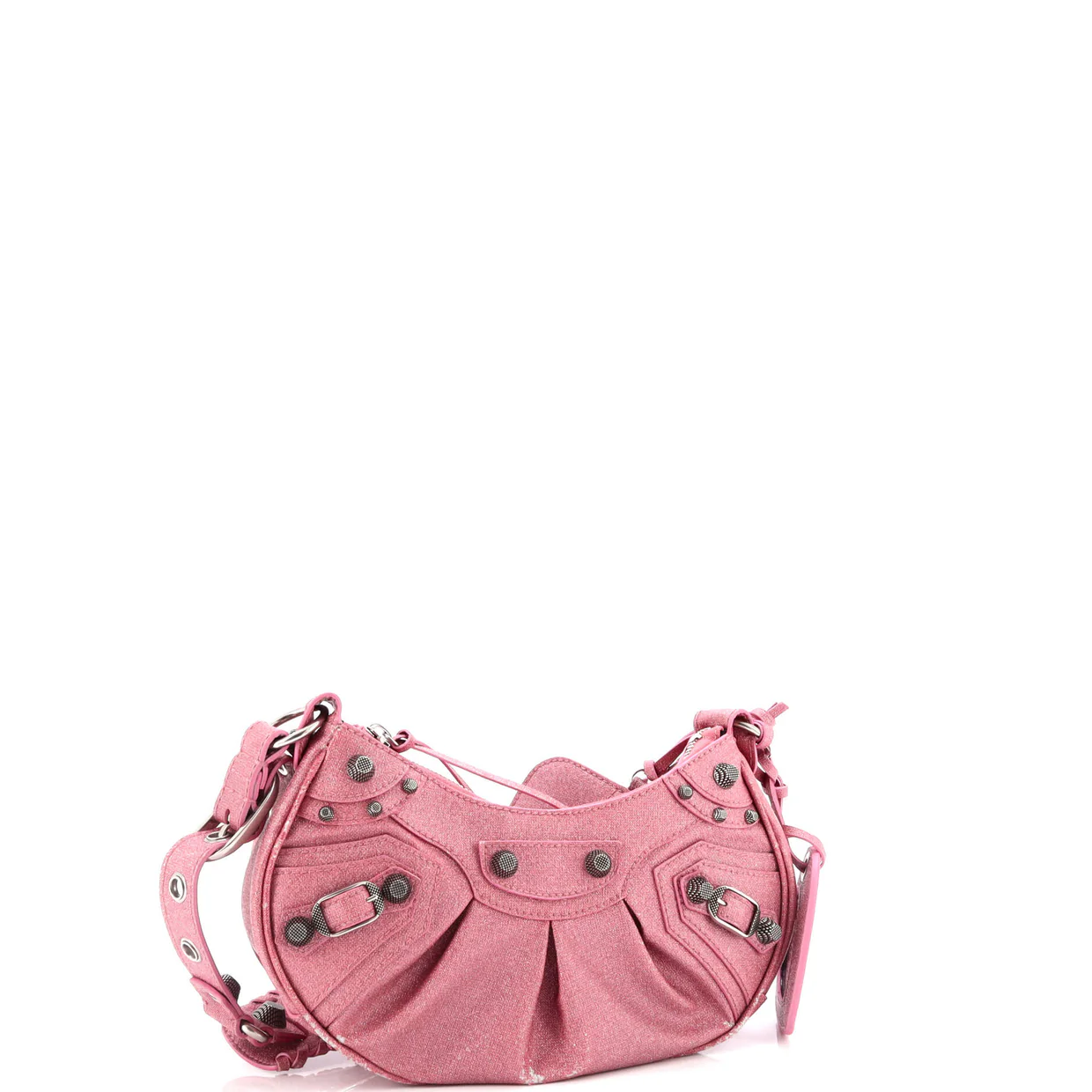 Le Cagole Giant Studs Shoulder Bag Glitter Leather XS - Deep Luxury