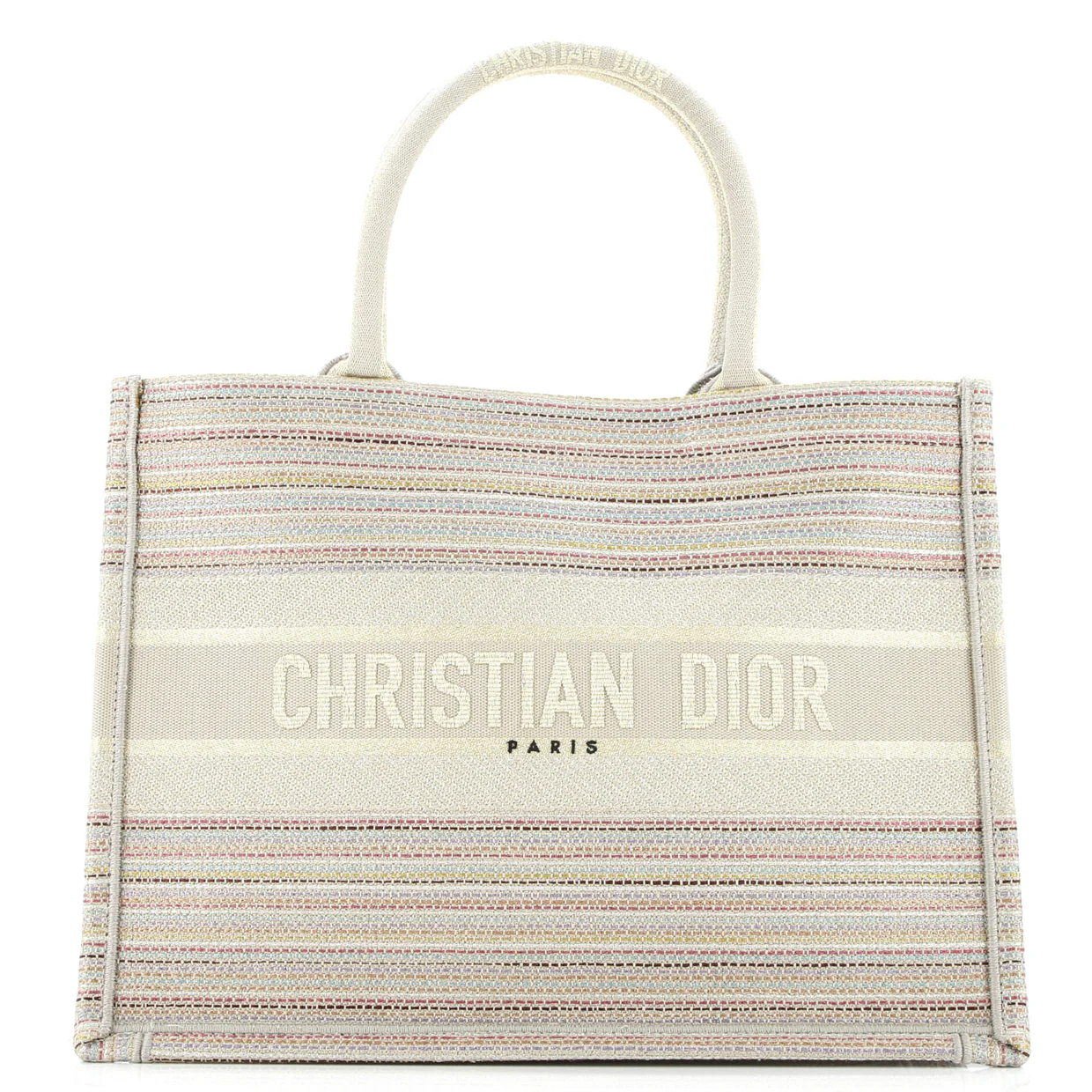 Book Tote Multicolor Stripes Embroidered Canvas Medium - Deep Luxury