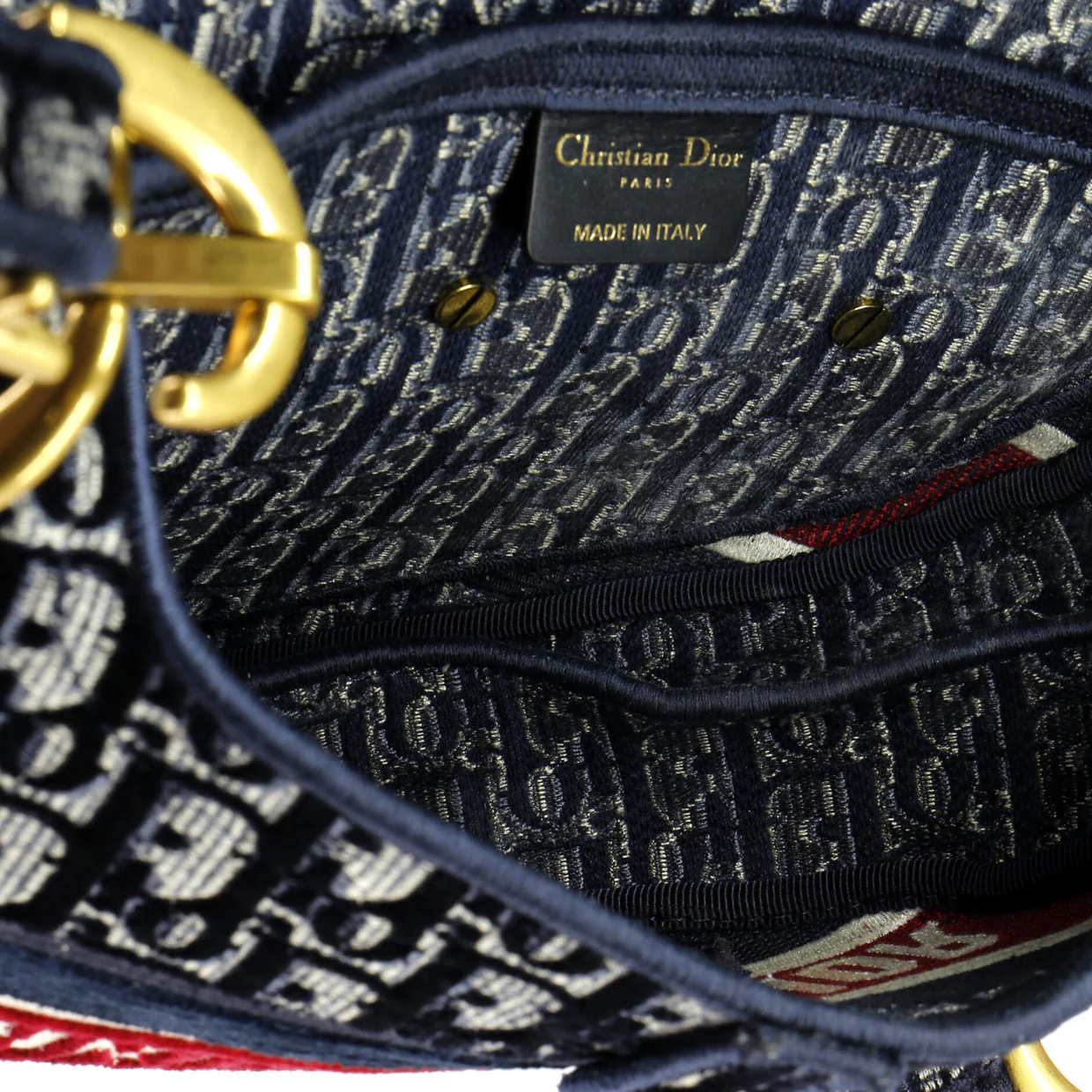 Saddle Handbag Logo Embroidered Oblique Velvet Medium - Deep Luxury