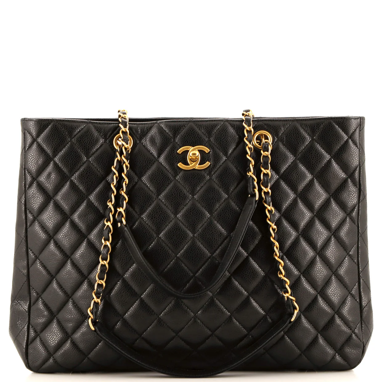 Classic CC Shopping Tote Quilted Caviar Large - Deep Luxury