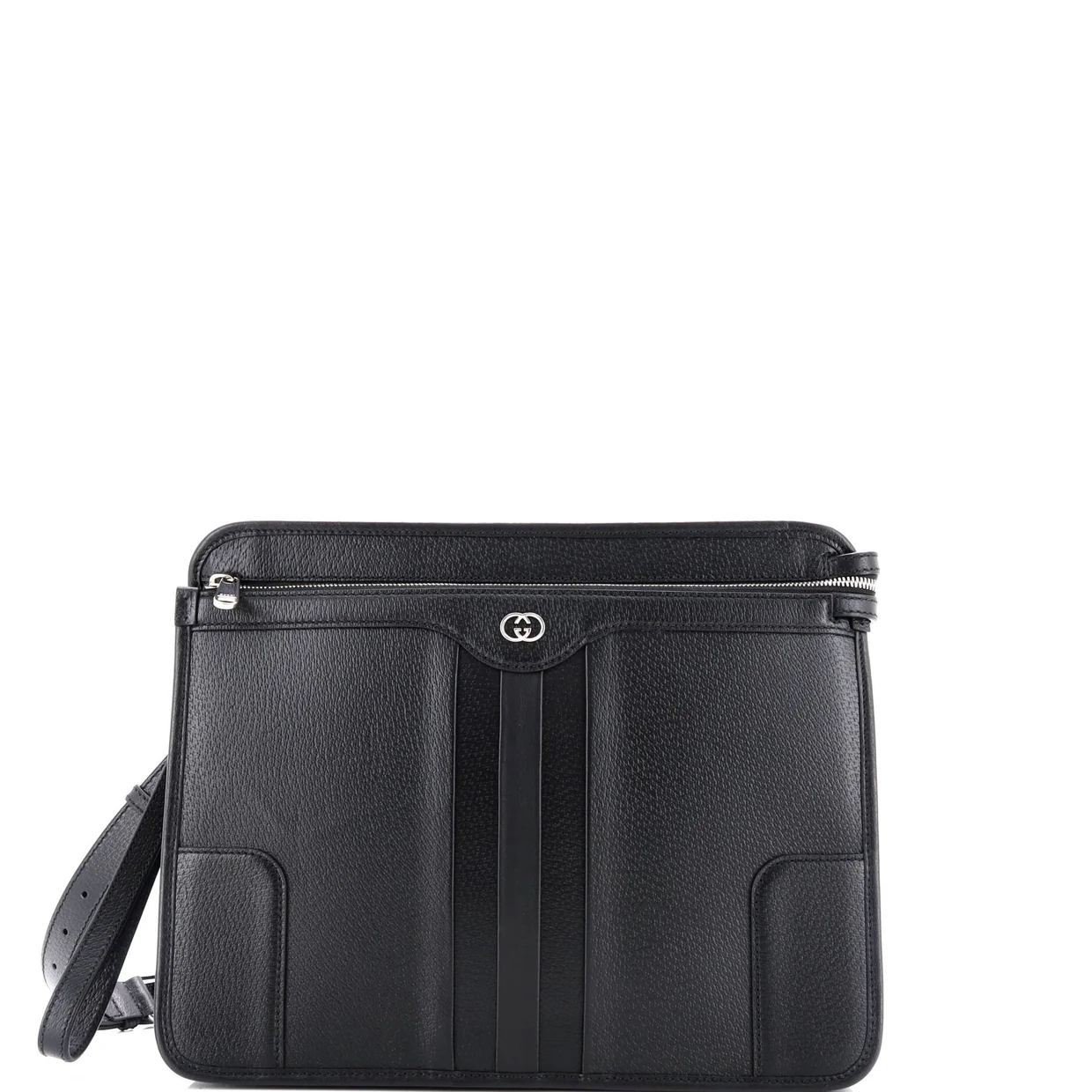 Interlocking G Front Zip Messenger Bag Leather Large - Deep Luxury