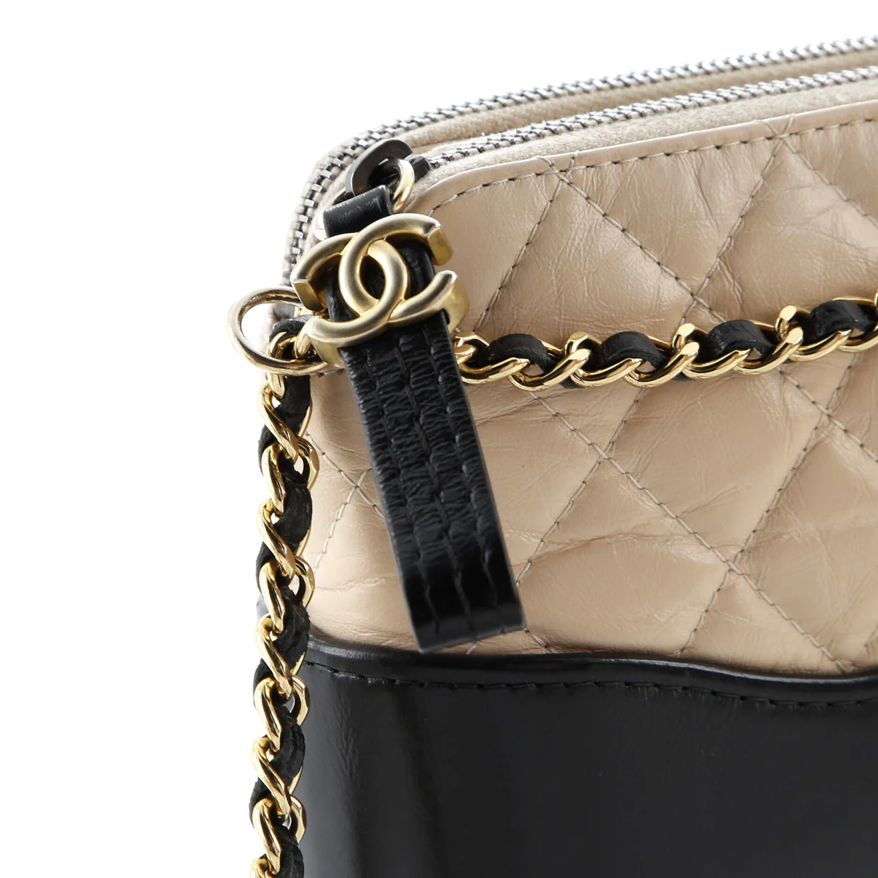 Gabrielle Double Zip Clutch with Chain Quilted Aged Calfskin - Deep Luxury
