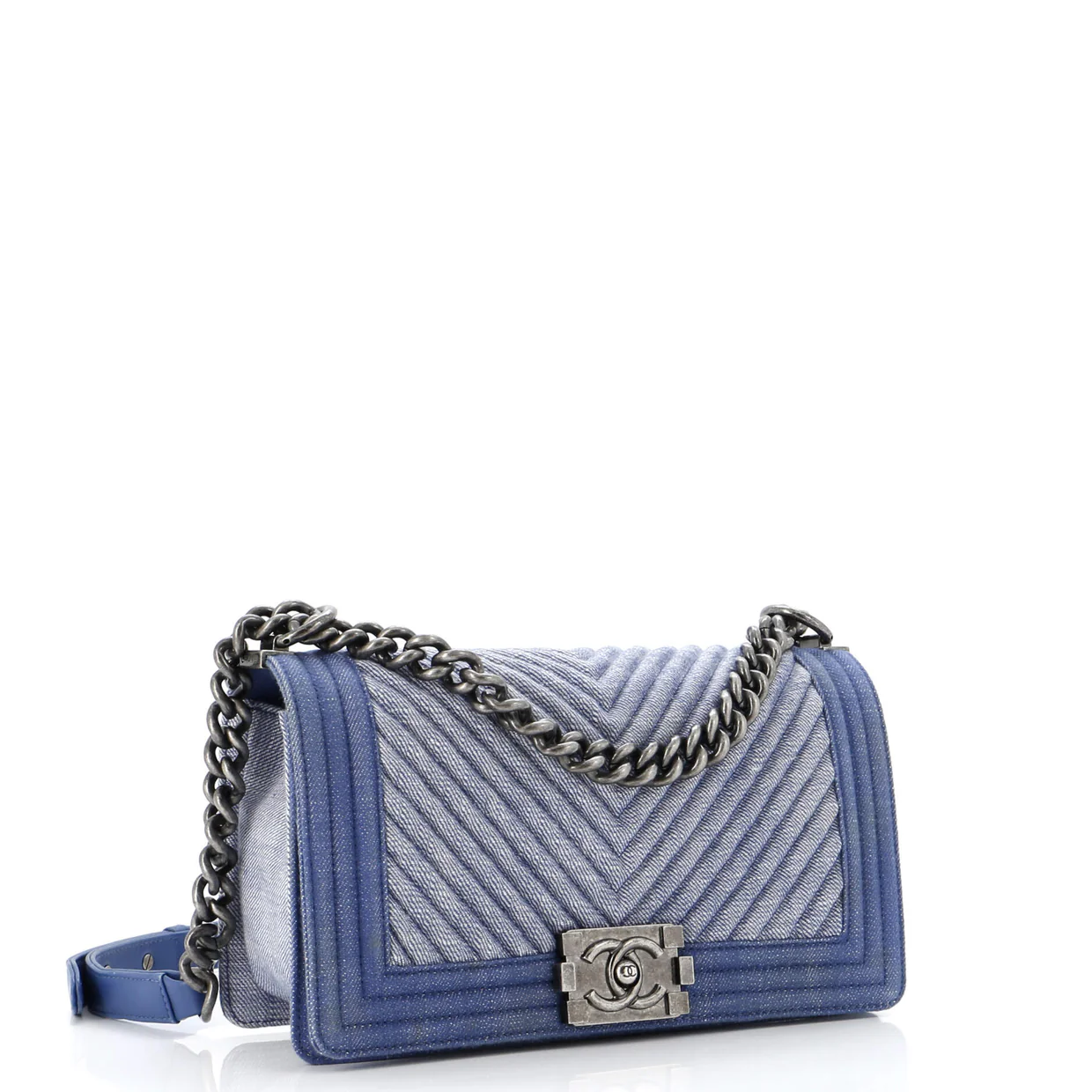 Boy Flap Bag Chevron Denim Old Medium - Deep Luxury