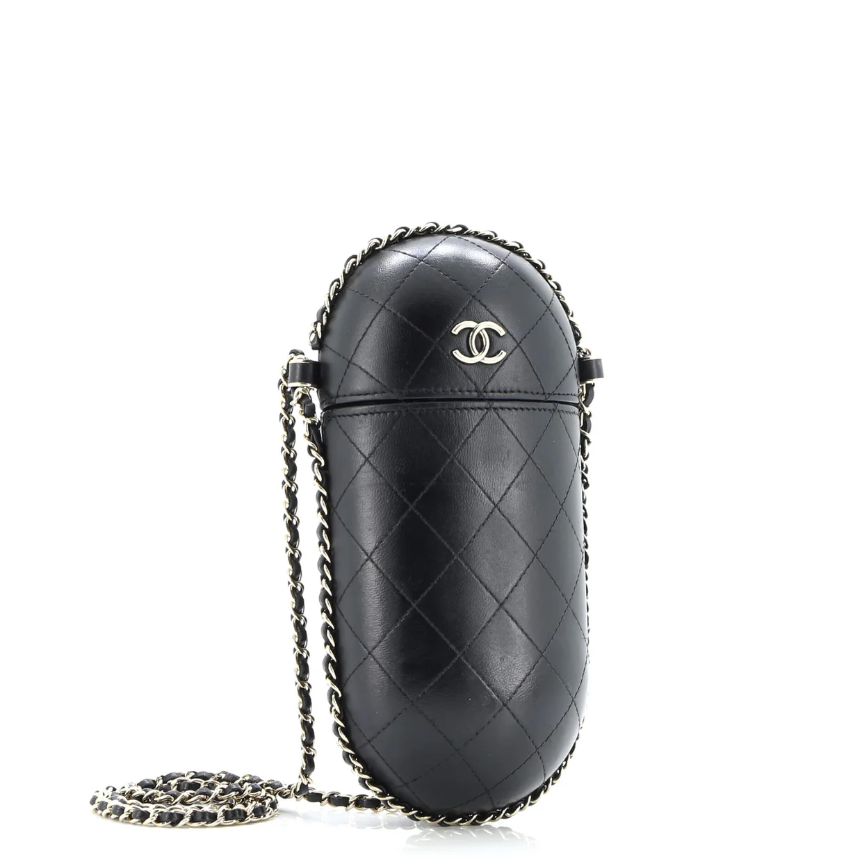 Chain Around Phone Holder Box Crossbody Quilted Lambskin - Deep Luxury