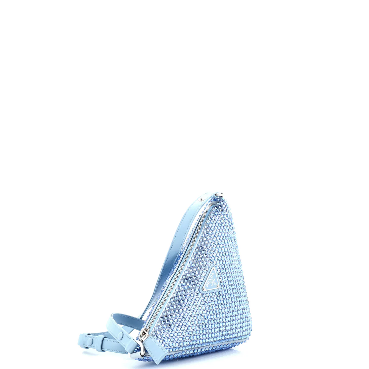 Triangle Top Handle Pouch Bag Crystal Embellished Satin Mini - Deep Luxury