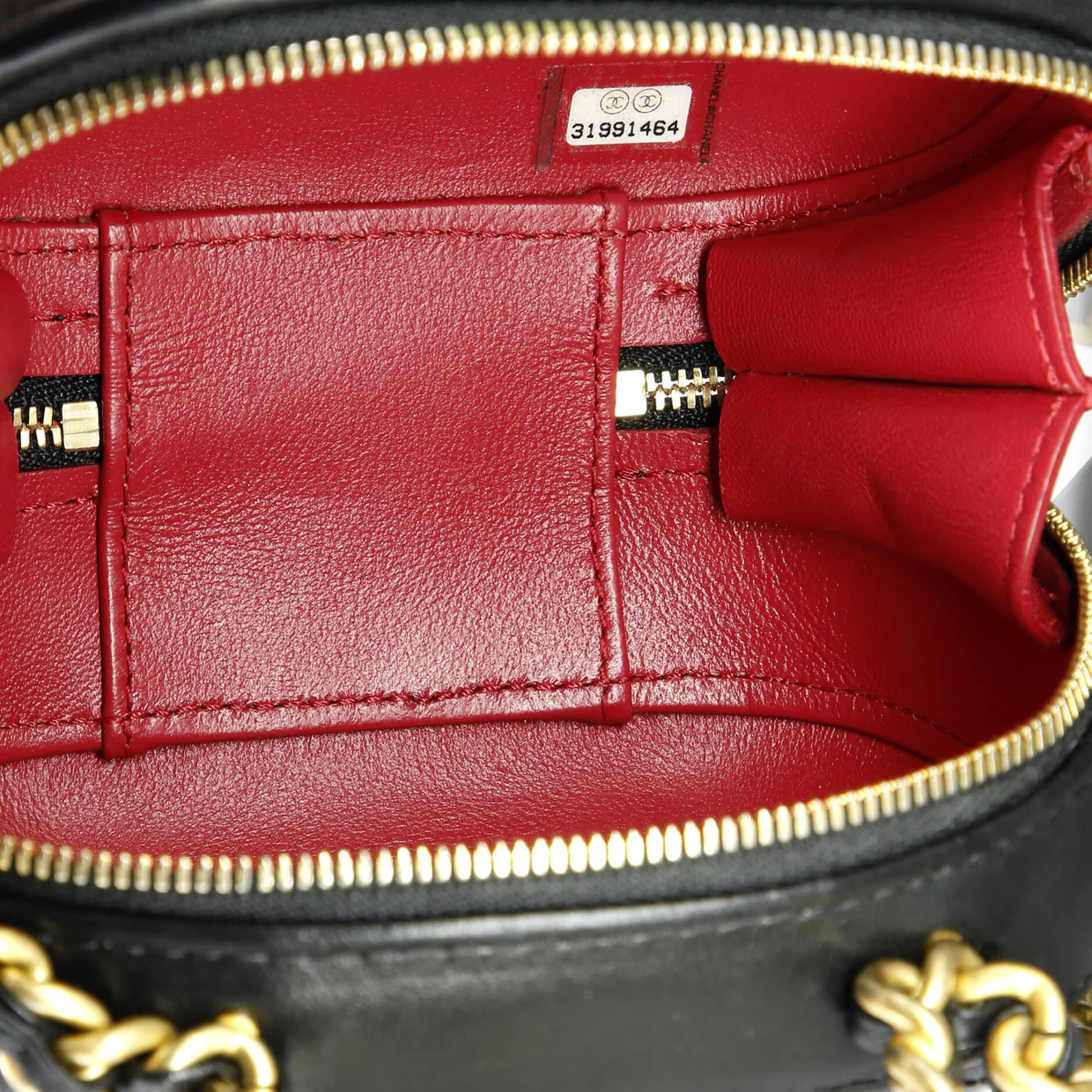 CC Bubble Top Handle Vanity Case with Chain Quilted Lambskin Mini - Deep Luxury