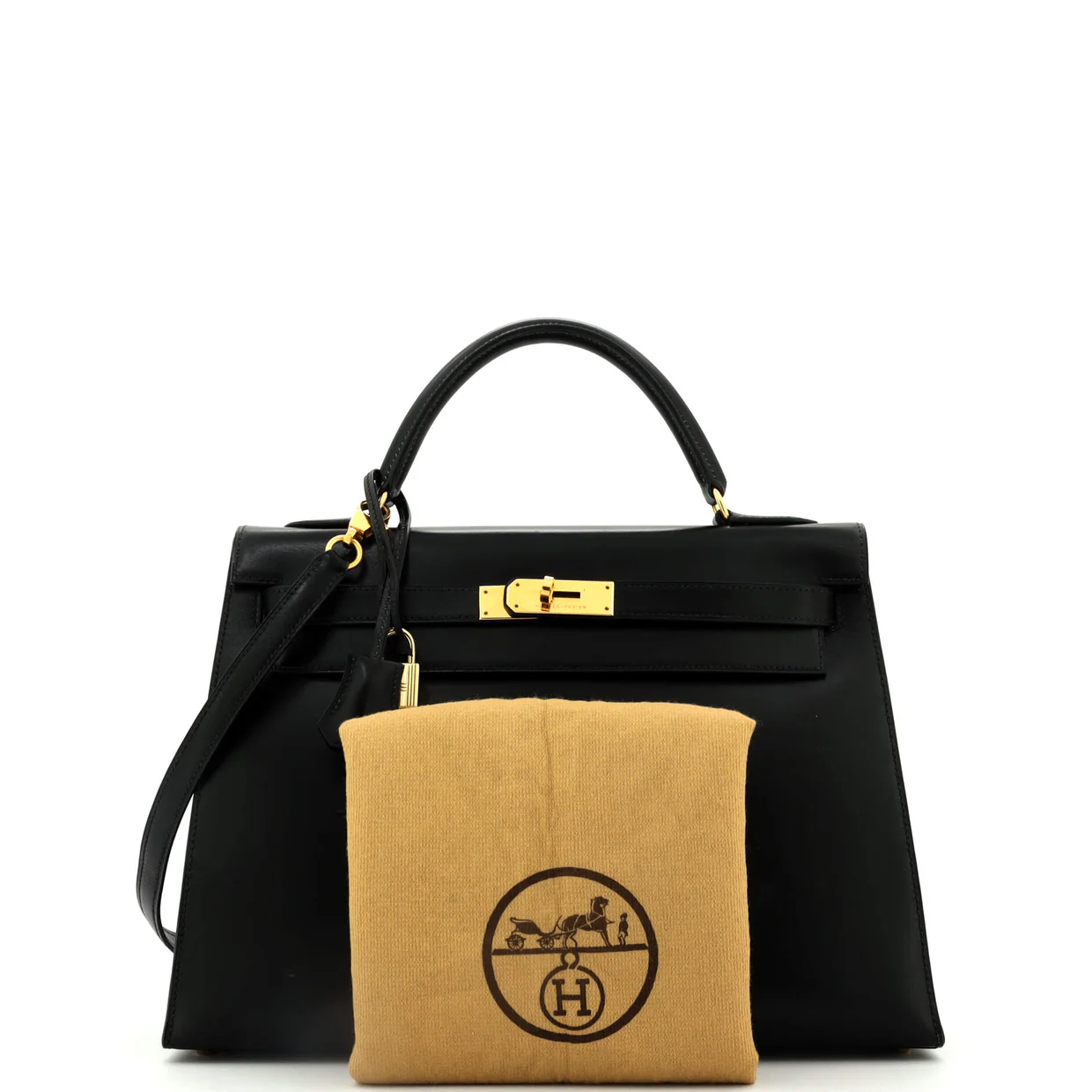 Kelly Handbag Noir Box Calf with Gold Hardware 32 - Deep Luxury