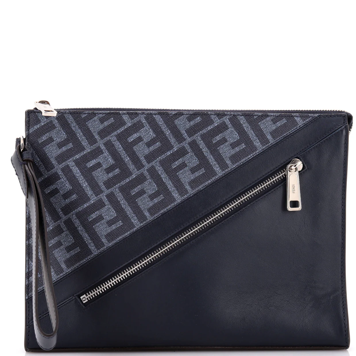 Zip Flat Wristlet Pouch Zucca Coated Canvas and Leather Medium - Deep Luxury
