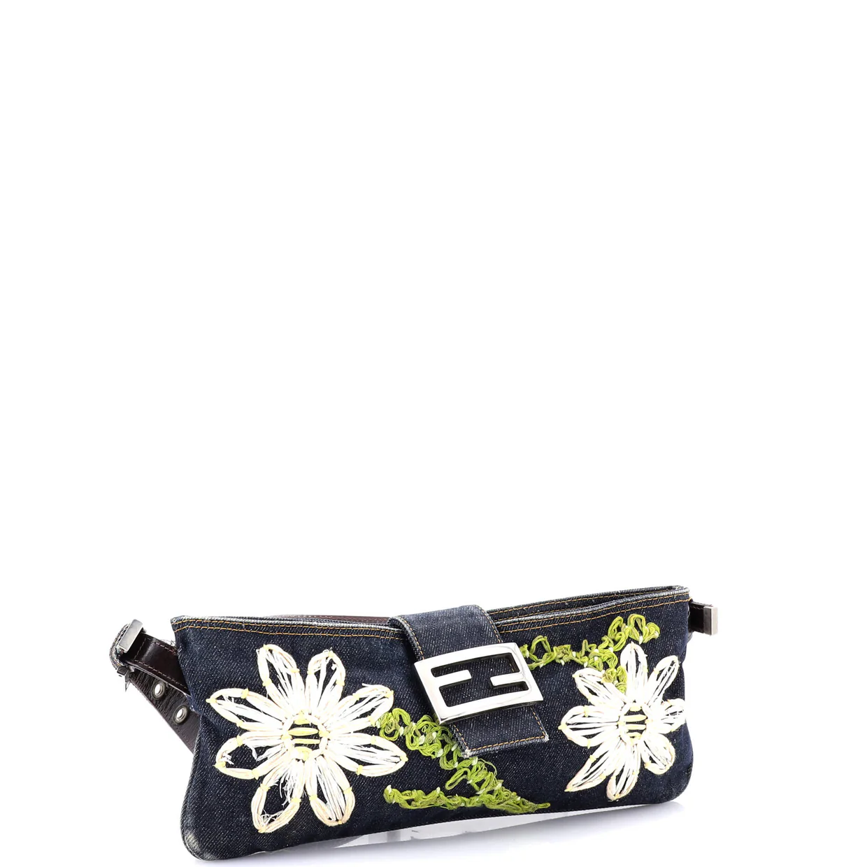 Vintage Baguette Shoulder Bag Embellished Denim Medium - Deep Luxury