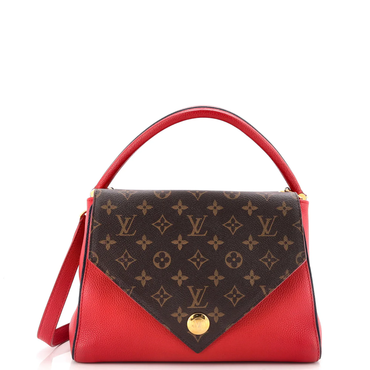 Double V Handbag Calfskin with Monogram Canvas - Deep Luxury