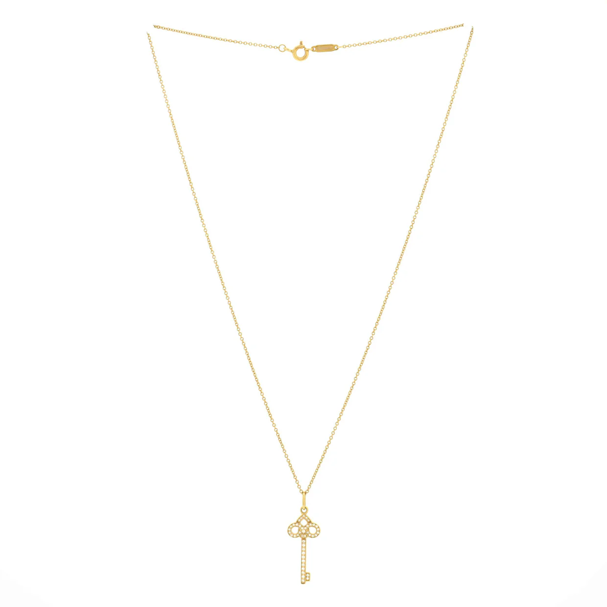 Fleur de Lis Key Pendant Necklace 18K Yellow Gold and Diamonds Mini - Deep Luxury