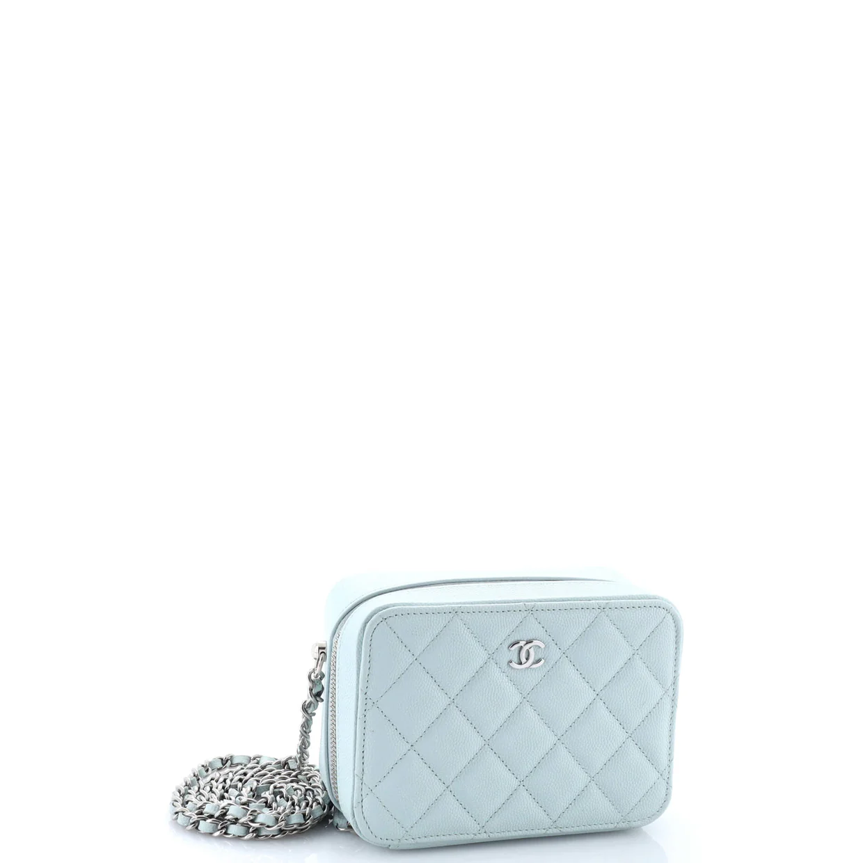 Zip Around Vanity Case with Chain Quilted Caviar Mini - Deep Luxury