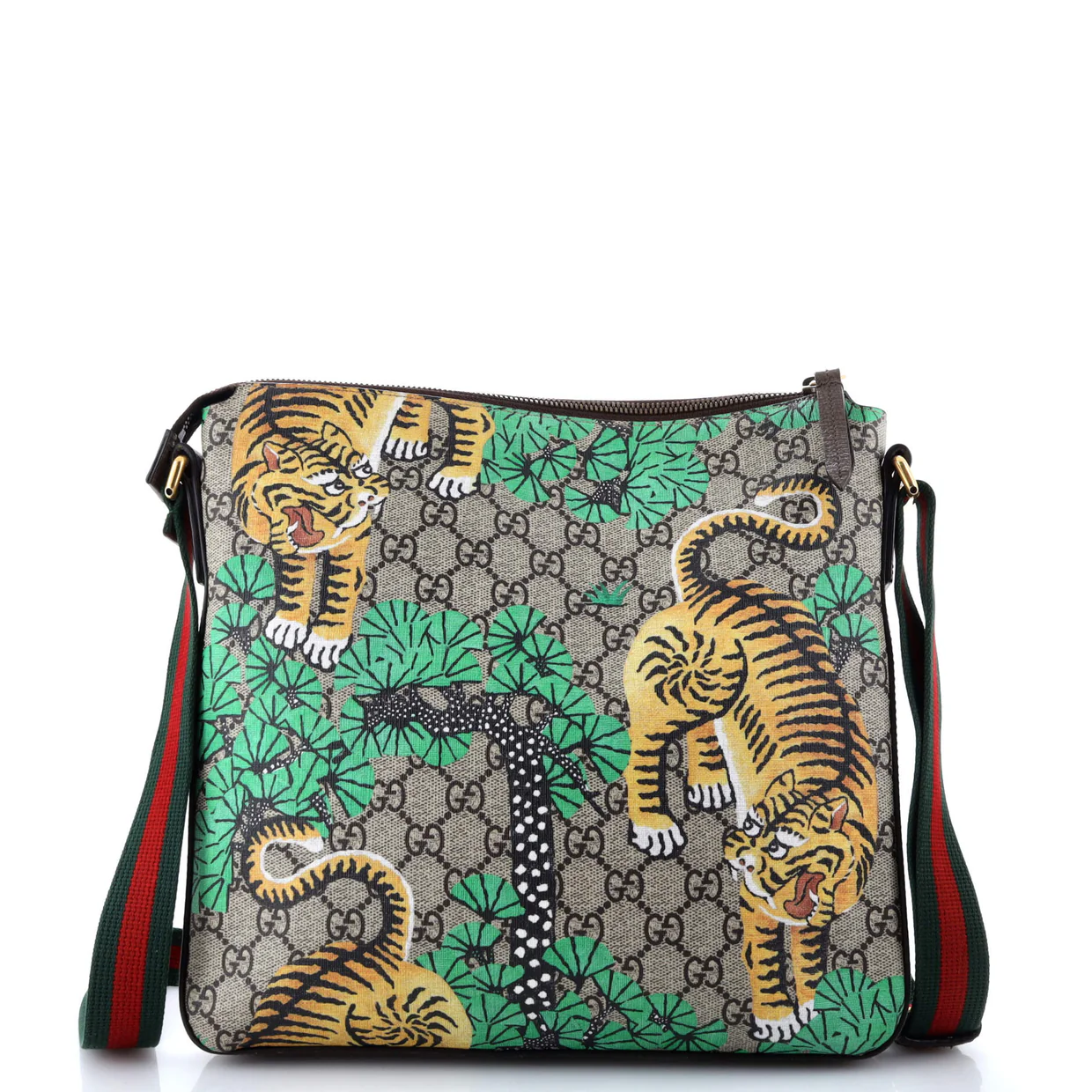 Front Zip Messenger Bengal Print GG Coated Canvas Medium - Deep Luxury