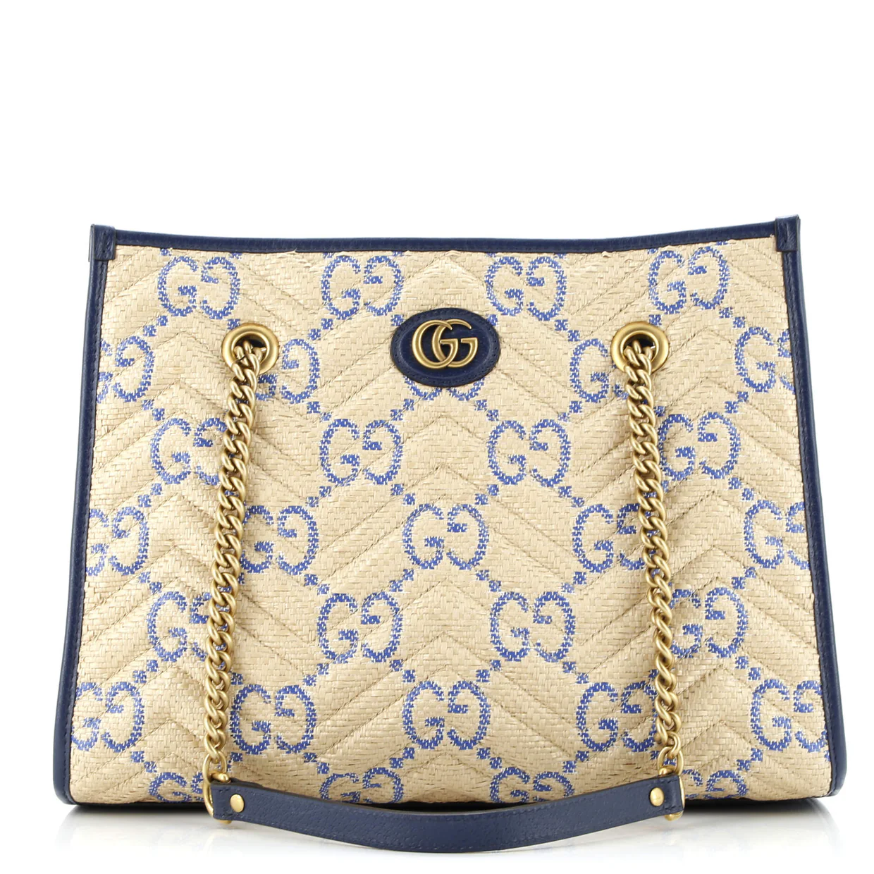 GG Marmont Aria Chain Shopping Tote Jumbo GG Matelasse Raffia Medium - Deep Luxury