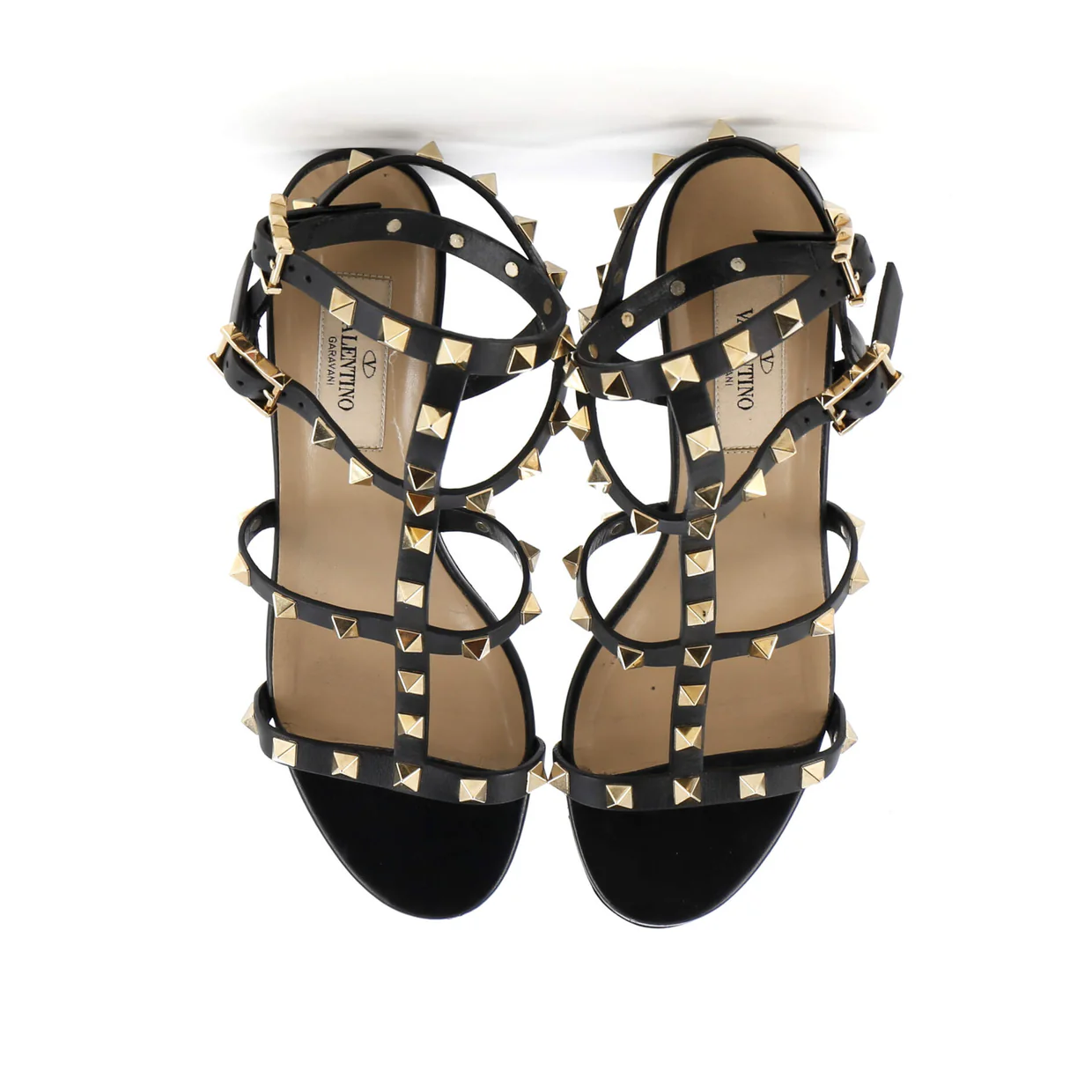 Women's Rockstud Caged Ankle Strap Block Heel Sandals Leather - Deep Luxury