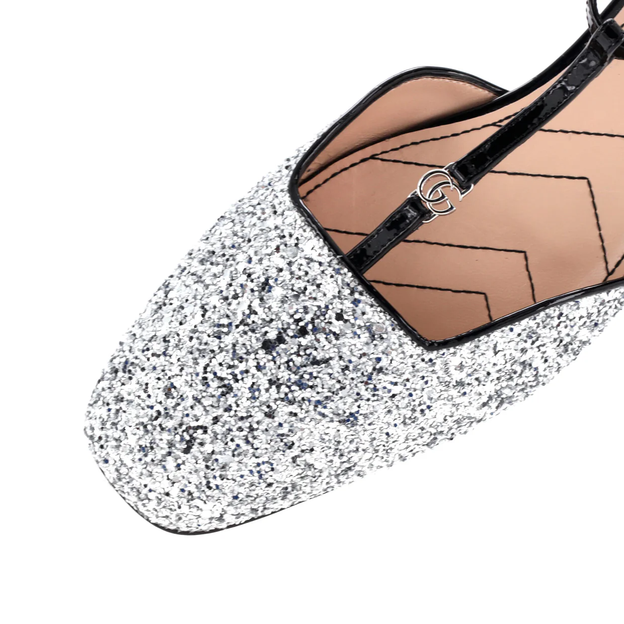 Women's GG Slingback Flats Glitter and Patent - Deep Luxury