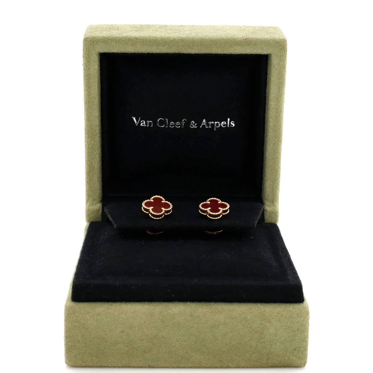 Sweet Alhambra Stud Earrings 18K Rose Gold and Carnelian - Deep Luxury