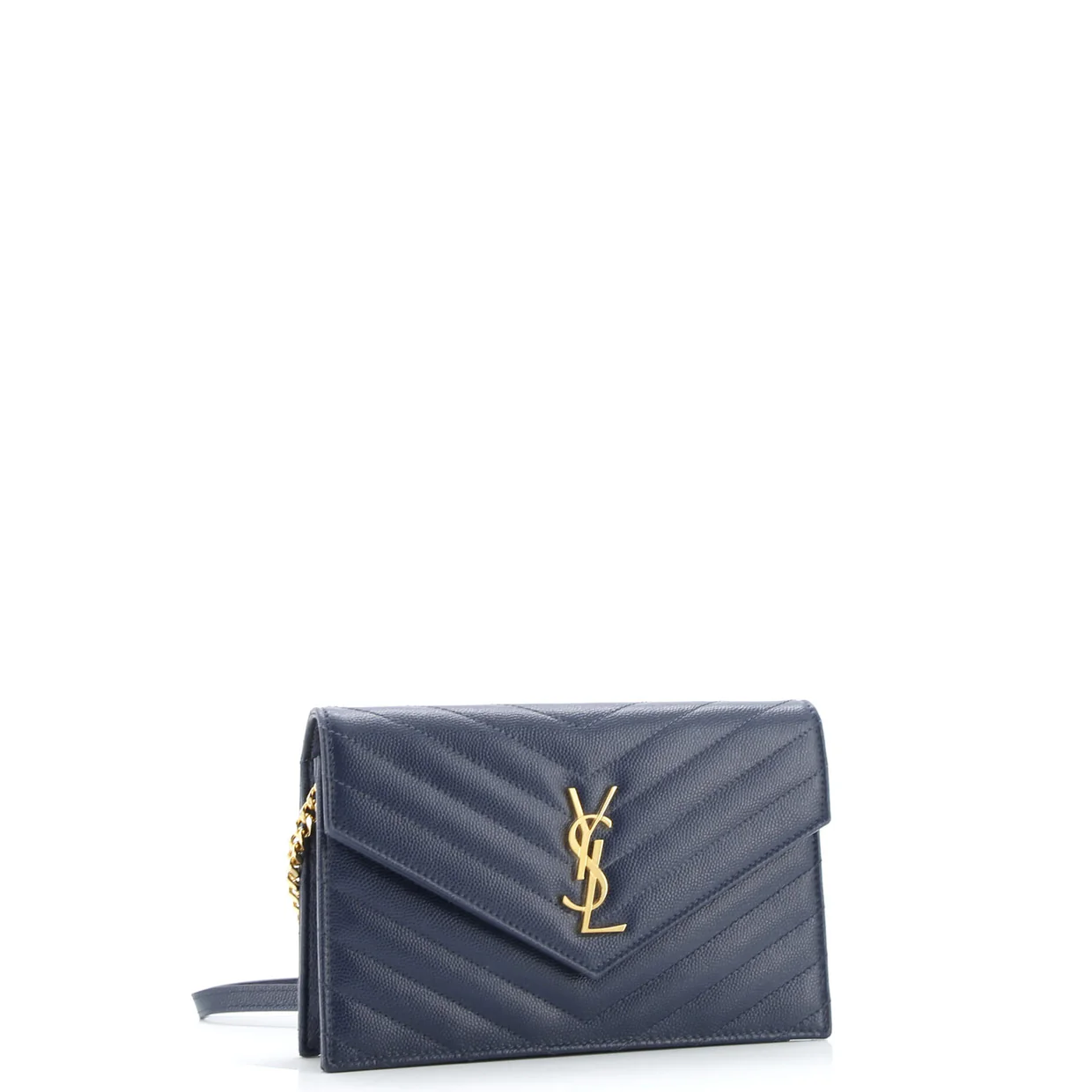 Classic Monogram Wallet on Chain Matelasse Chevron Leather Small - Deep Luxury