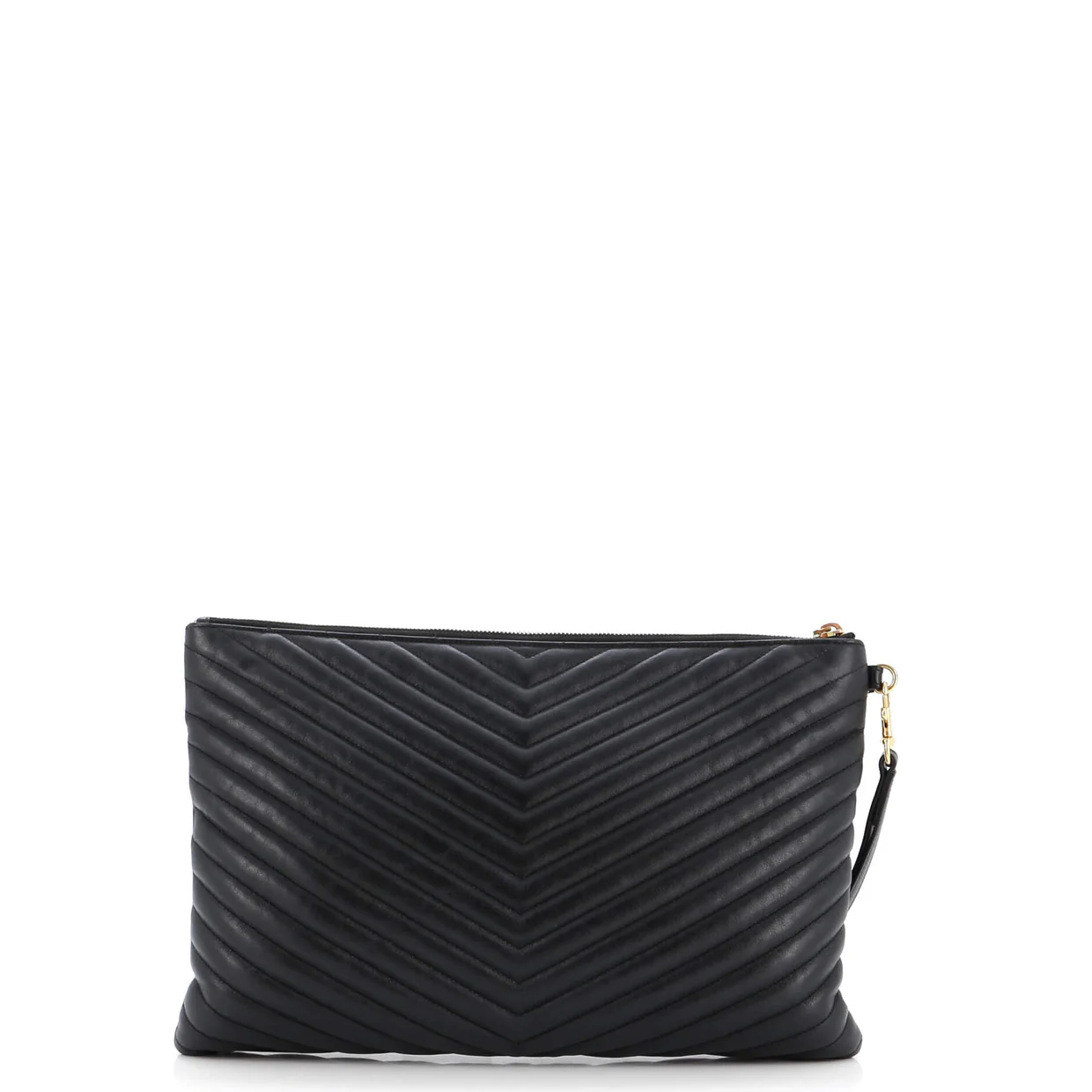 Classic Monogram Wristlet Pouch Matelasse Chevron Leather Large - Deep Luxury