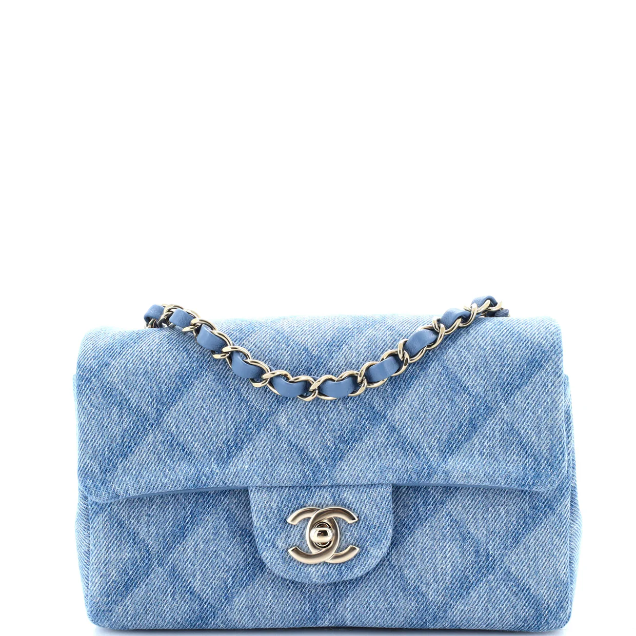 Classic Single Flap Bag 3D Quilt Printed Denim Mini - Deep Luxury