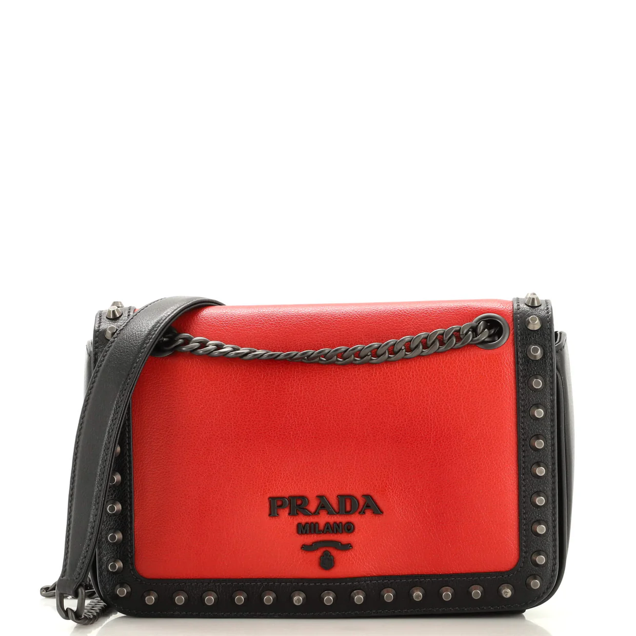Chain Flap Bag Studded Glace Calf Small - Deep Luxury