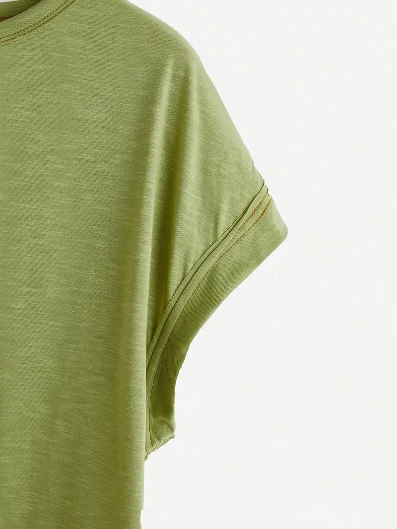 Women's Plain Cut Out Asymmetrical Hem Batwing Sleeve Tee, Elegant Casual Short Sleeve Round Neck T-Shirt for Summer, Ladies Clothes for Daily Wear