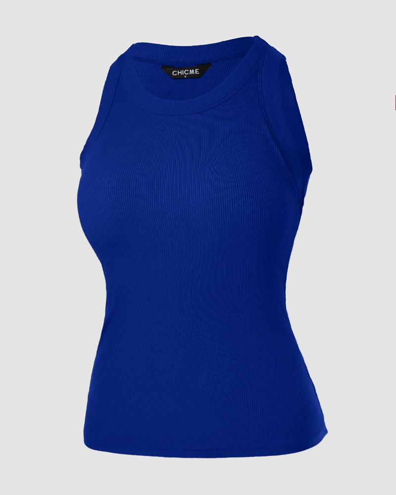 O-Neck Knit Sleeveless Basic Slim Fit Tummy Control Tank Casual Top(Without Pads)
