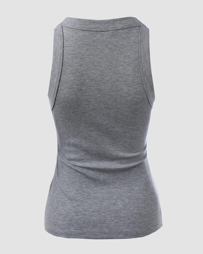 O-Neck Knit Sleeveless Basic Slim Fit Tummy Control Tank Casual Top(Without Pads)