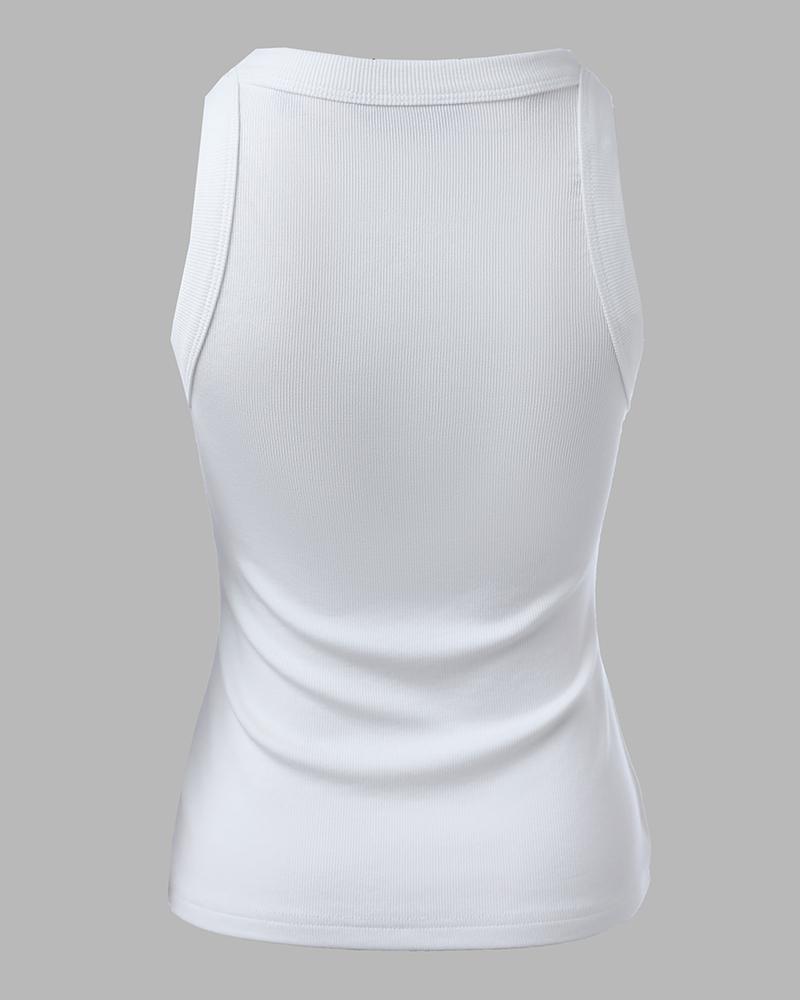 O-Neck Knit Sleeveless Basic Slim Fit Tummy Control Tank Casual Top(Without Pads)