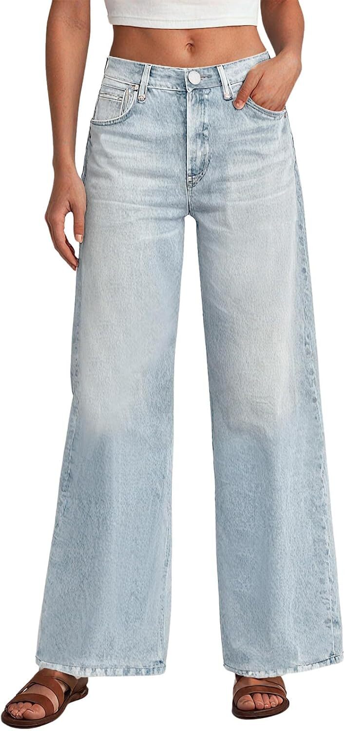 Women's Sweatpant Jeans Print Denim Sweatpants High Waisted Full-Length Wide Leg Pants Baggy Comfort Faux Jeans