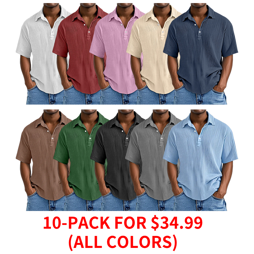 Men's Simple Daily Loose Pleated Texture Short Sleeve Lapel Polo Shirt