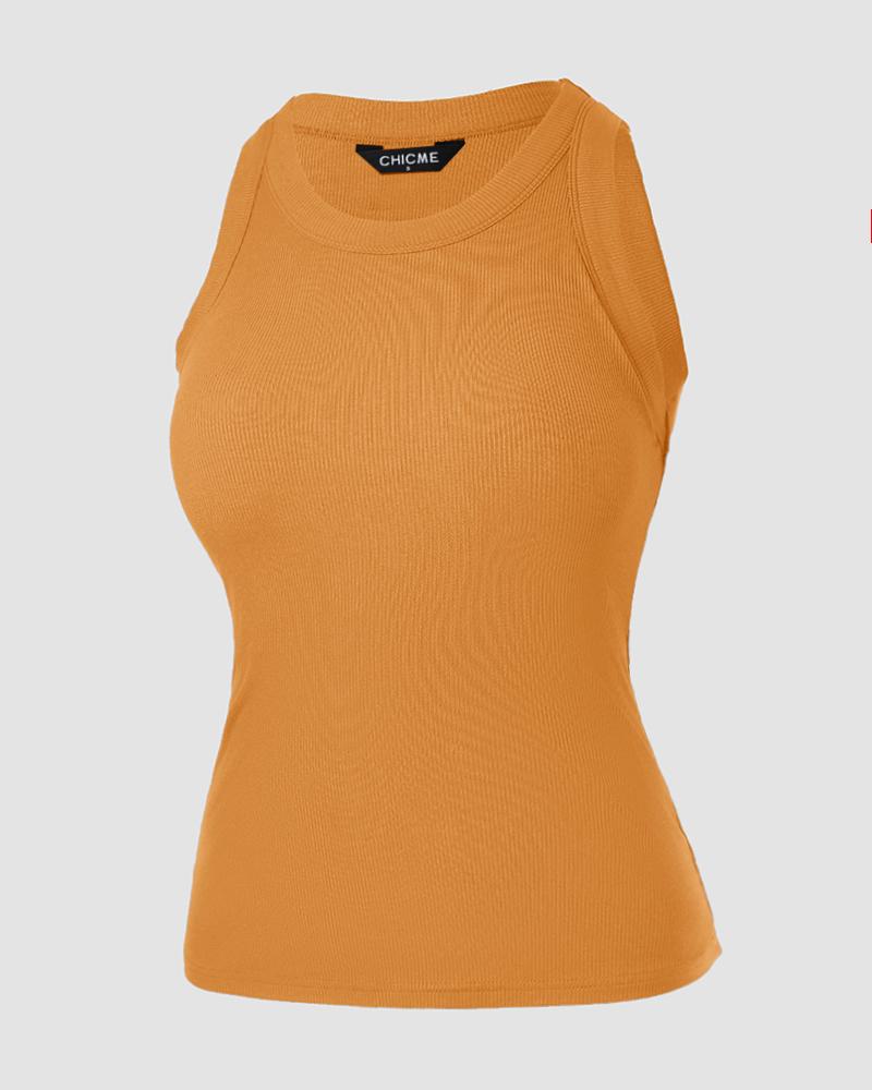 O-Neck Knit Sleeveless Basic Slim Fit Tummy Control Tank Casual Top(Without Pads)